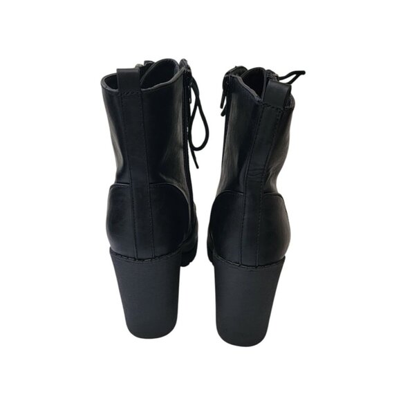 SODA Malia Black Faux Leather Chunky Heel Combat Boots w/ Side Zipper Sz 10 - Picture 3 of 8